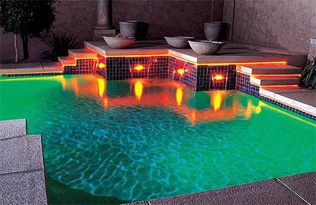 встроенные светильники для освещения бассейна